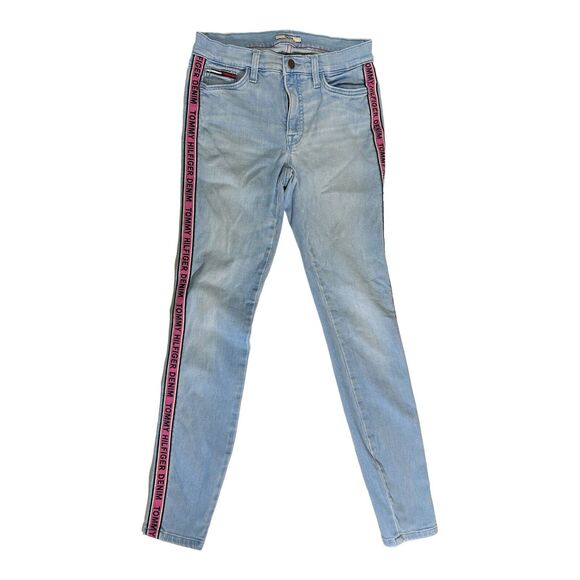Tommy Hilfiger Denim - Tommy Hilfiger Womens Sz 0 Pockets Pink Striped Skinny Legging Denim Blue Jeans
